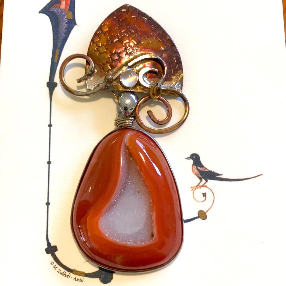 Geode statement brooch signed by artist McLaw